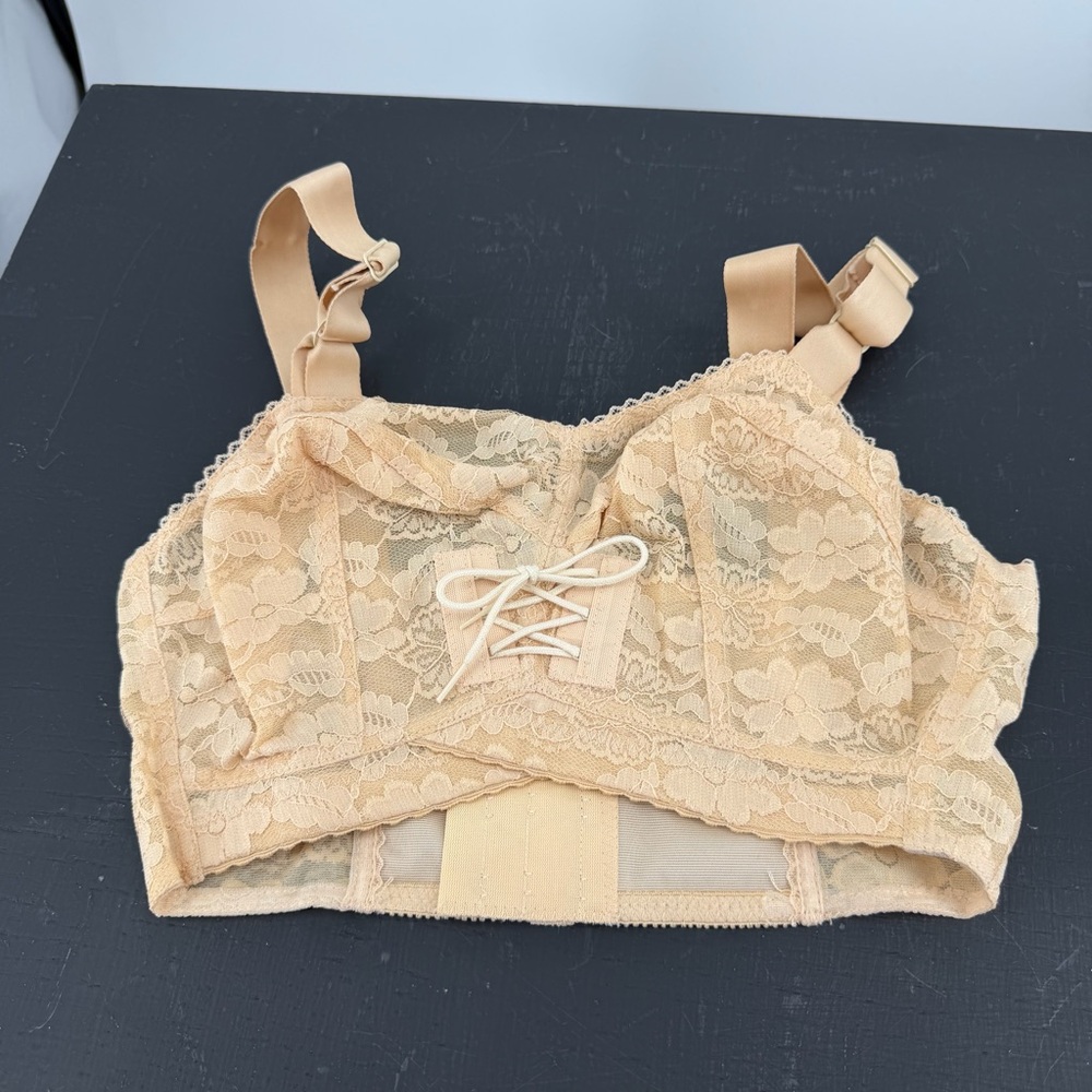 Vintage 70s May Marie nude Lace No Underwire Bra 30DDD‎ Pin Up Boudoir Made USA
